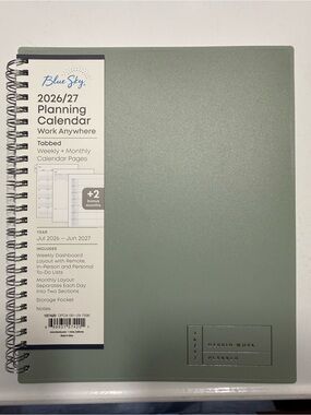 Blue Sky Light Gray Spiral Planner with Tabbed Months